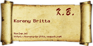 Koreny Britta névjegykártya